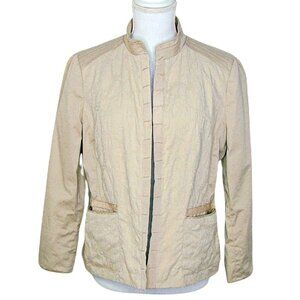 Chico's Womens Khaki Cotton Long Sleeve Open Front Blazer Jacket Size Medium